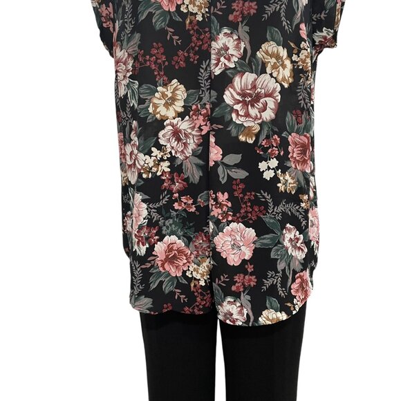Floral V-Neck Blouse M V-Back Strap Detail Elegant Casual Fall Feminine Office - Picture 7 of 9